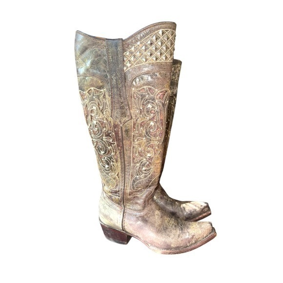 innovation boots Shoes - INNOVATION Embelished Embroidered Distressed Studded Cowgirl Western Boots